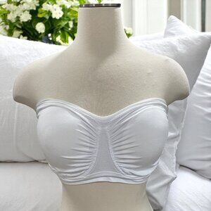 Rhonda Shear Strapless Bandeau Bra White Seamless Tube Top Padded Medium M